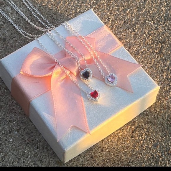 Pure silver red ruby 1.4CT heart necklace with swarovski  elements #126 - Picture 6 of 12